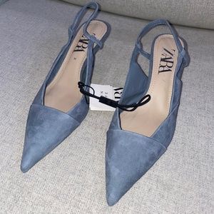 ZARA Blue Suede Slingback Heels